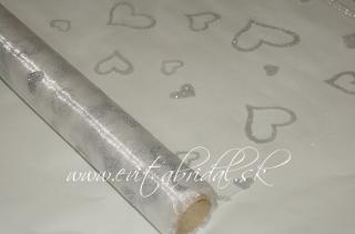 Organza biela so striebornými srdiečkami 37cm