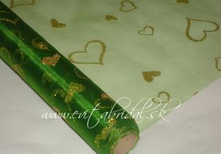 Organza zelená so srdiečkami 37cm