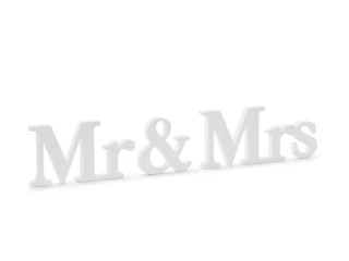 Drevený nápis Mr & Mrs biely